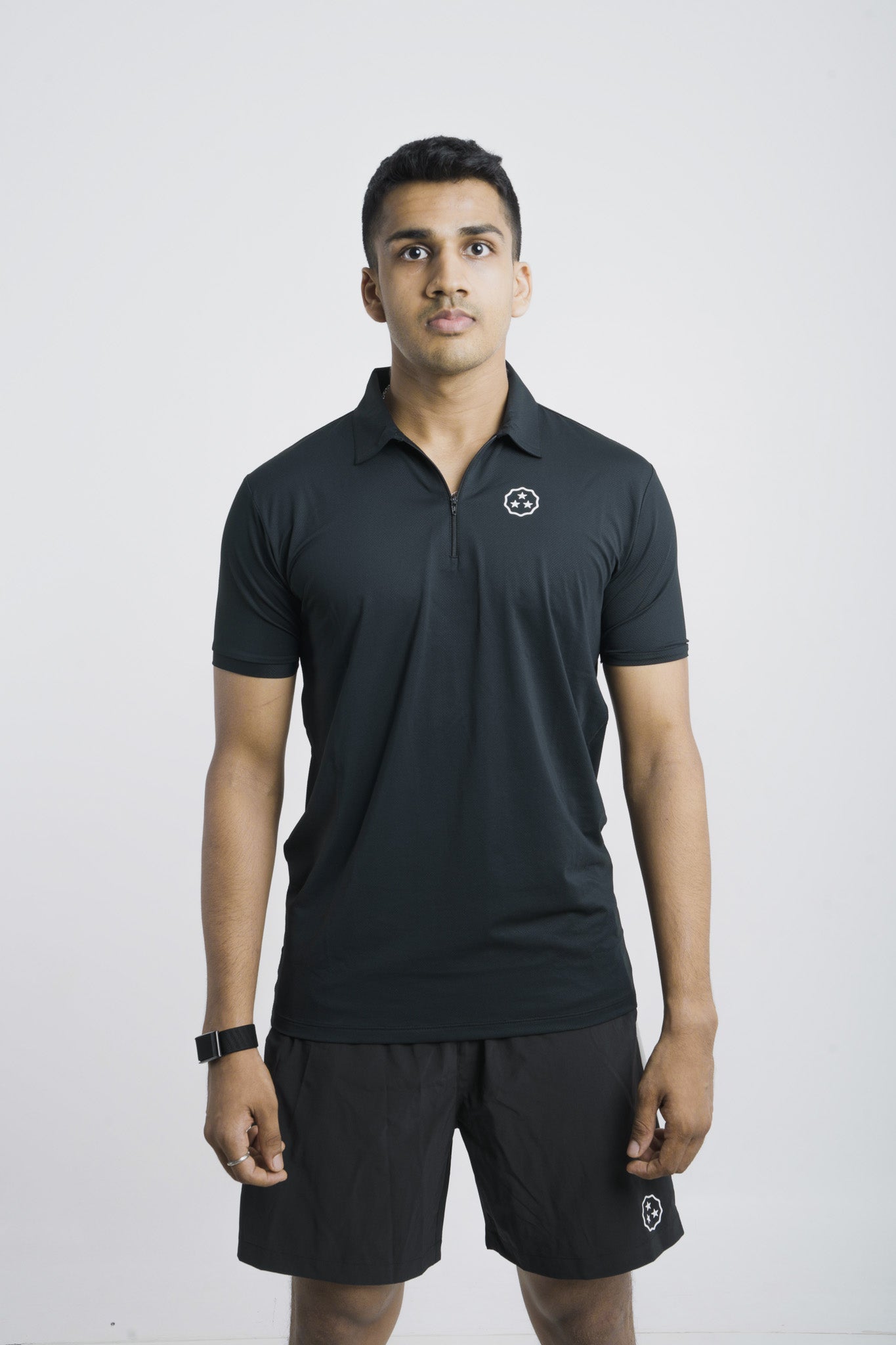 ANTHER Black Performance Zipper Polo