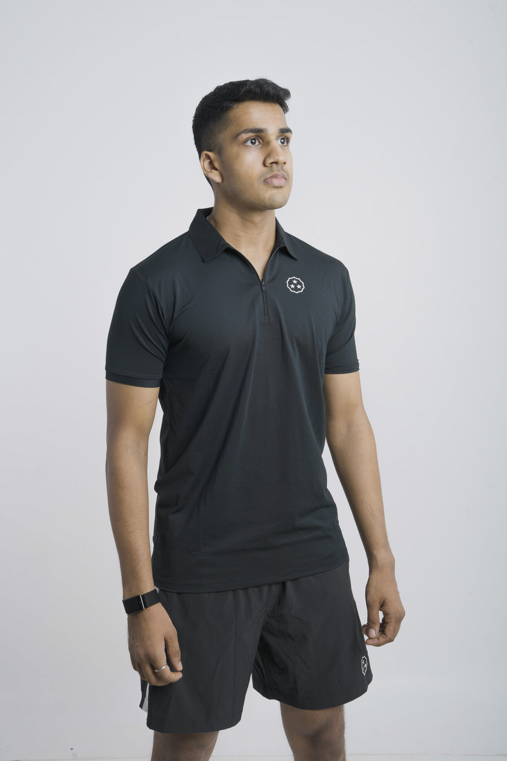 ANTHER Black Performance Zipper Polo