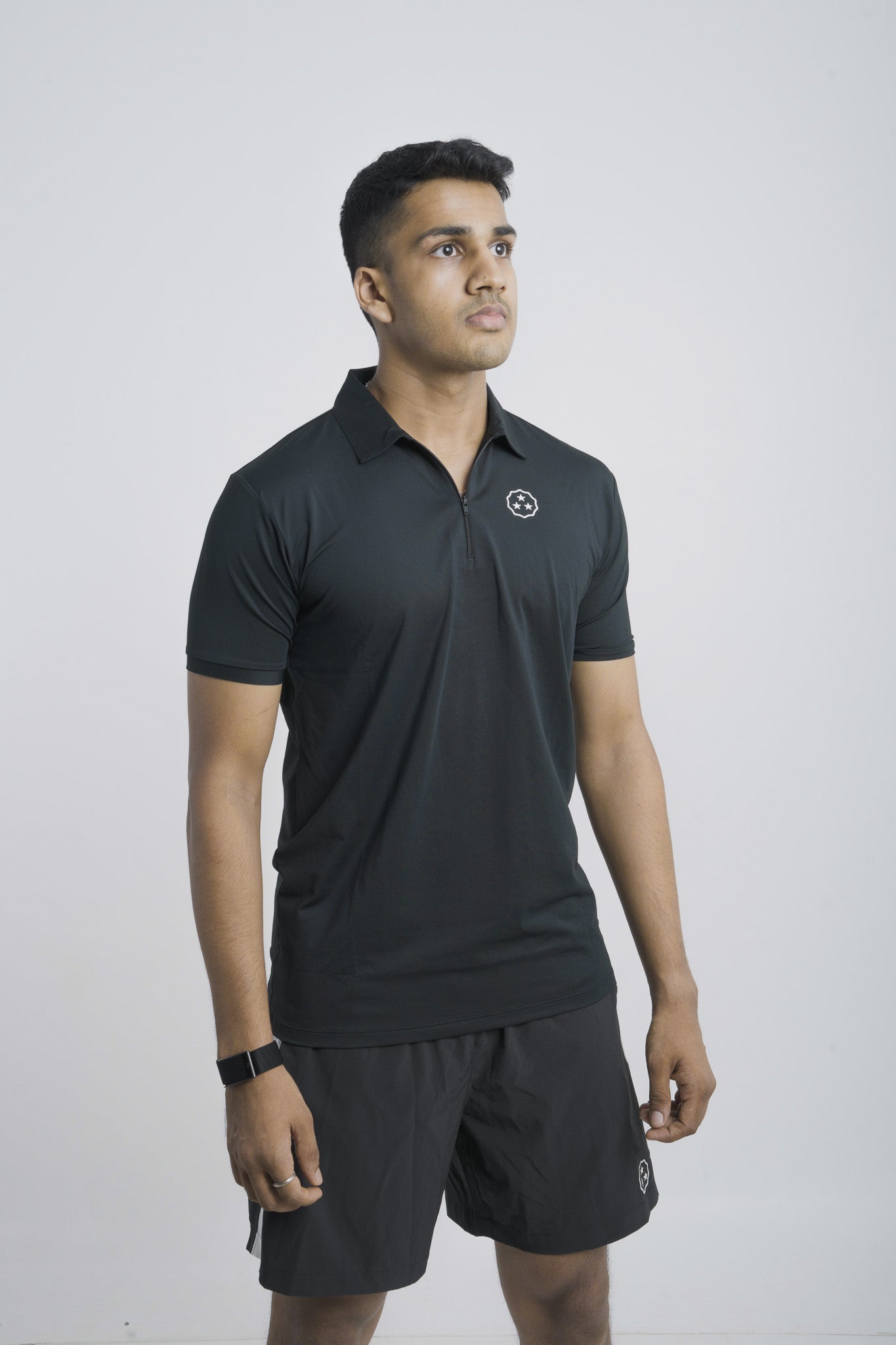 ANTHER Black Performance Zipper Polo