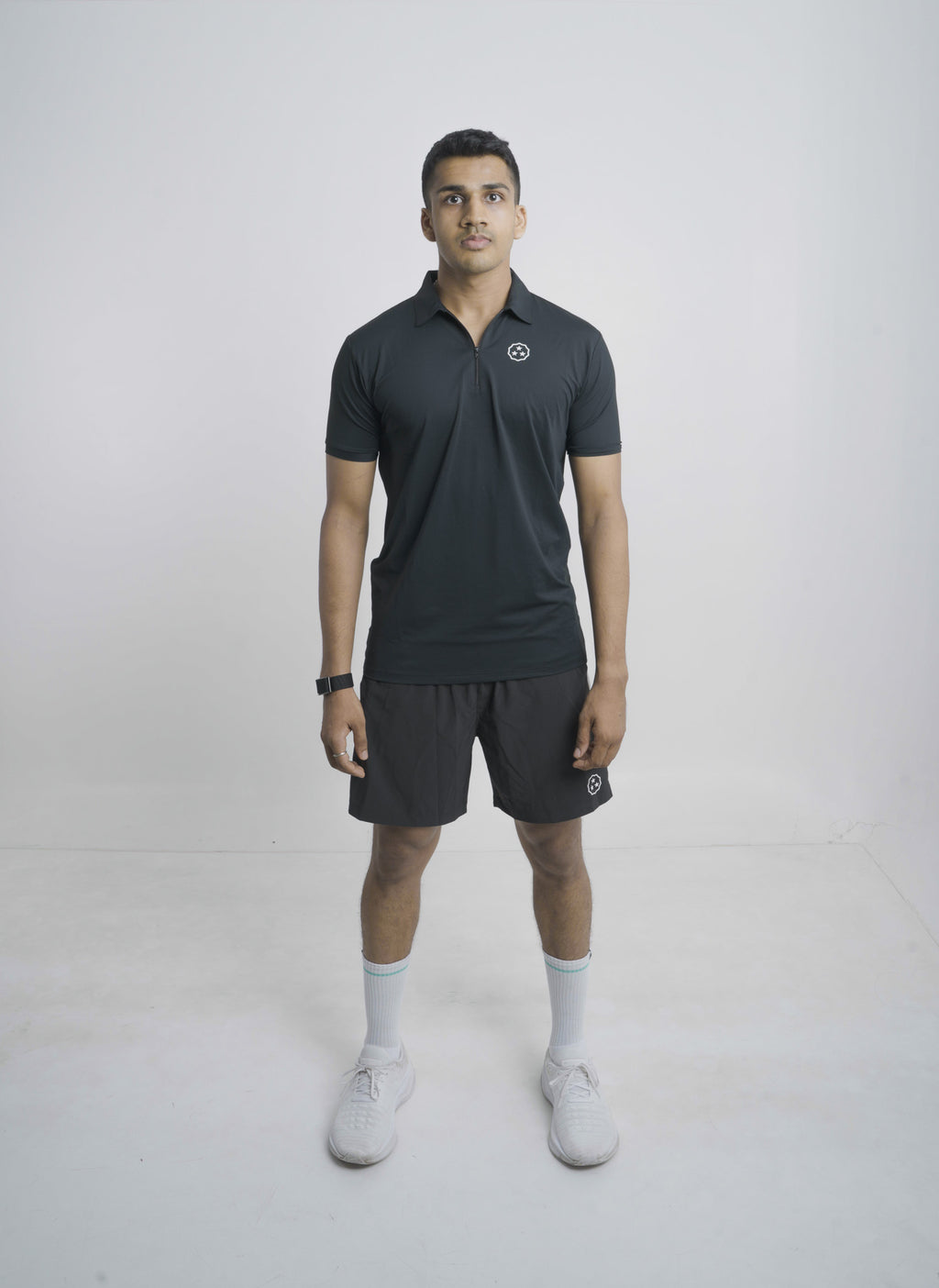 ANTHER Black Performance Zipper Polo