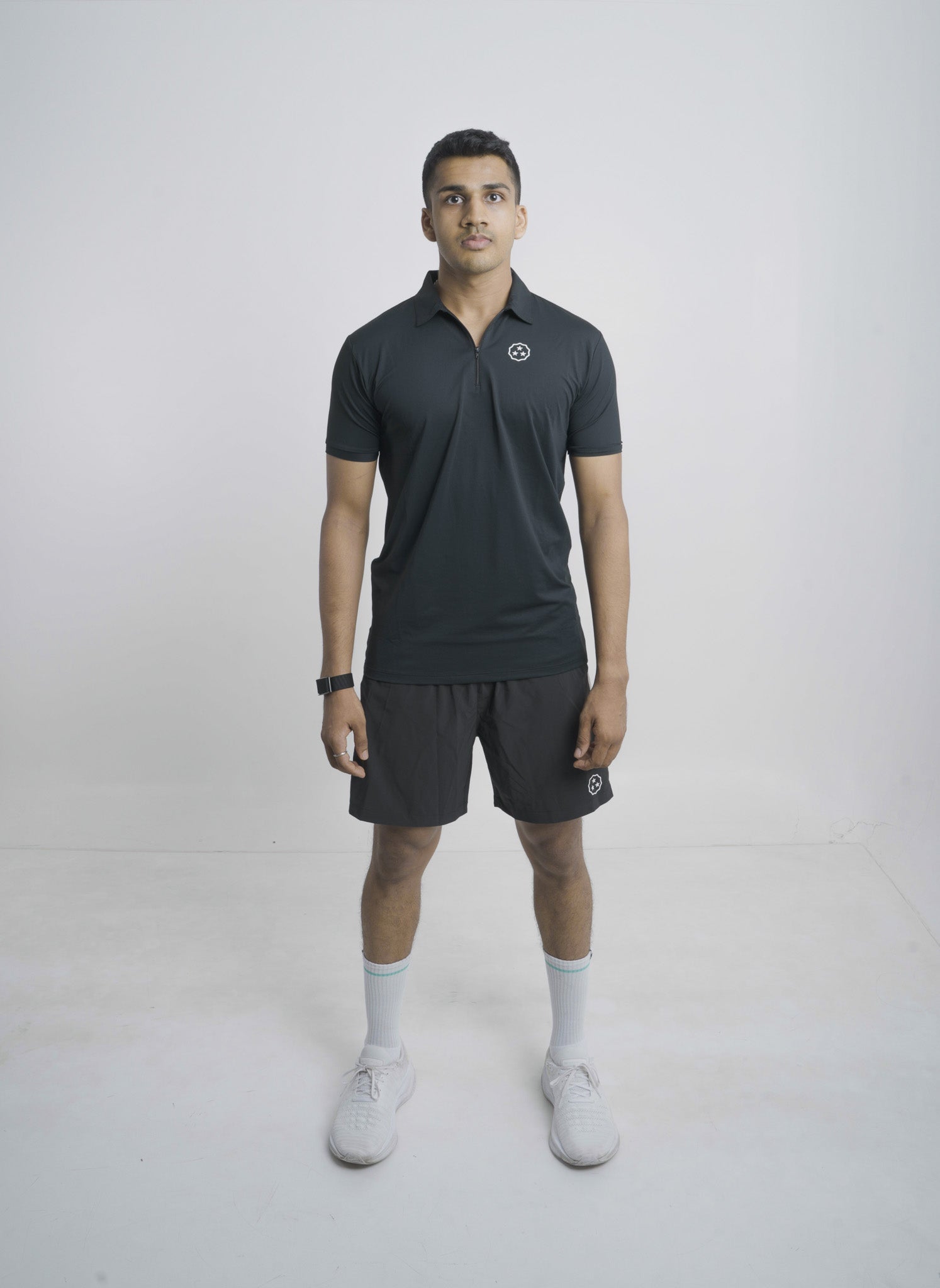 ANTHER Black Performance Zipper Polo