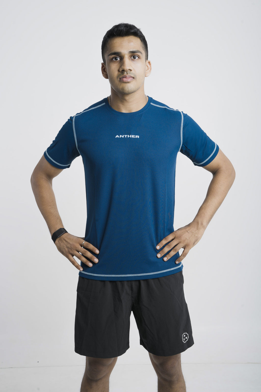 ANTHER Poseidon Blue Performance T-Shirt – Contrast Stitch