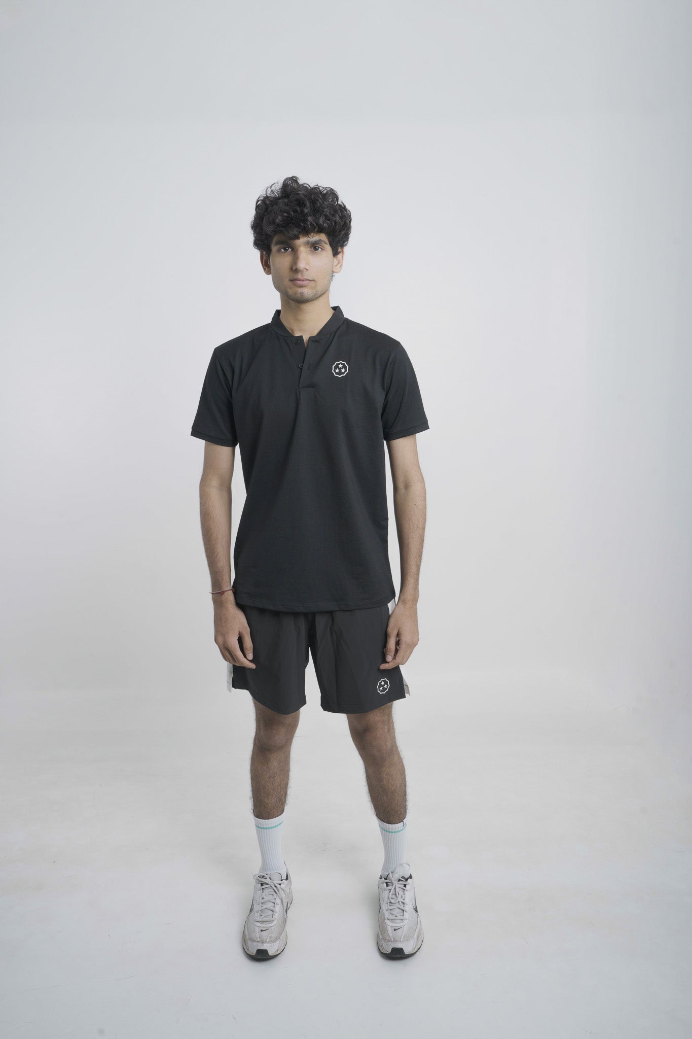 ANTHER Black Henley Performance Polo