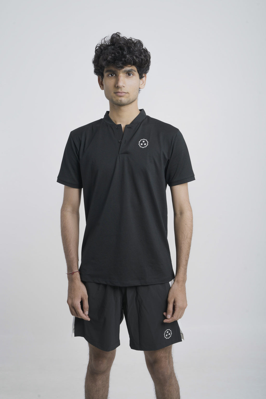 ANTHER Black Henley Performance Polo