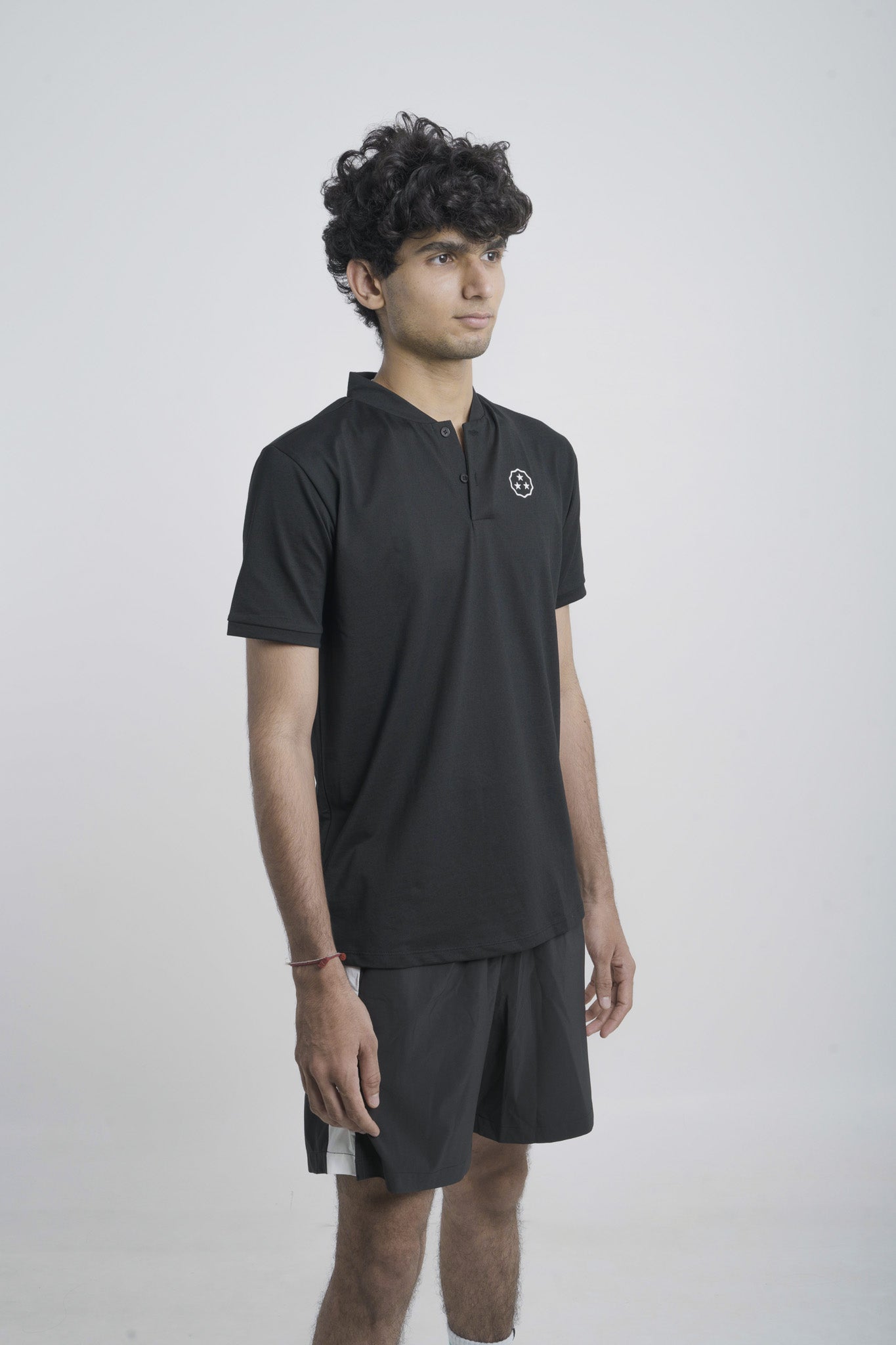 ANTHER Black Henley Performance Polo