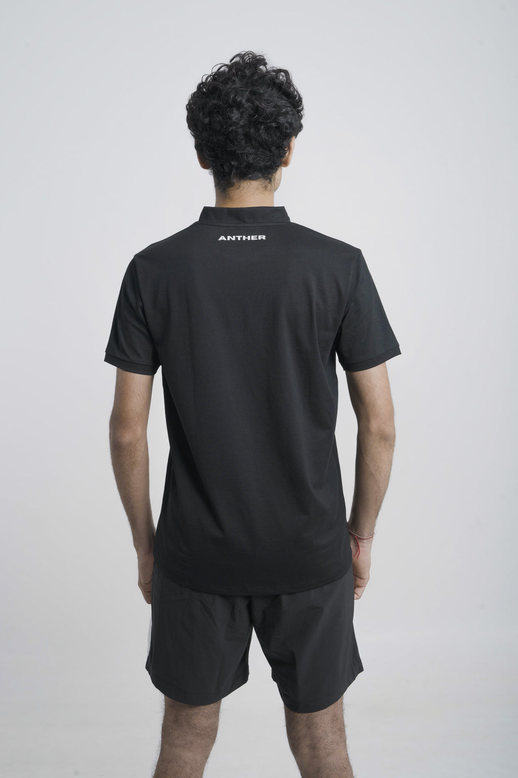 ANTHER Black Henley Performance Polo